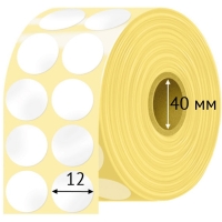 Термотрансферная этикетка круглая 12 мм (рядов 2 по 1 000 шт) Полуглянец в рулоне, втулка 40 мм (к) IQ code
