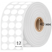Этикетка самоклеящаяся 12х12 (рядов 3 по 1 500 шт) Полипропилен белый круглая в рулоне, втулка 40 мм (к) IQ code