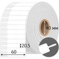 Самоклеящаяся бирка с хвостиком 60х20,5 (рядов 1 по 1 000 шт) Полипропилен белый в рулоне, втулка 40 мм (к)
