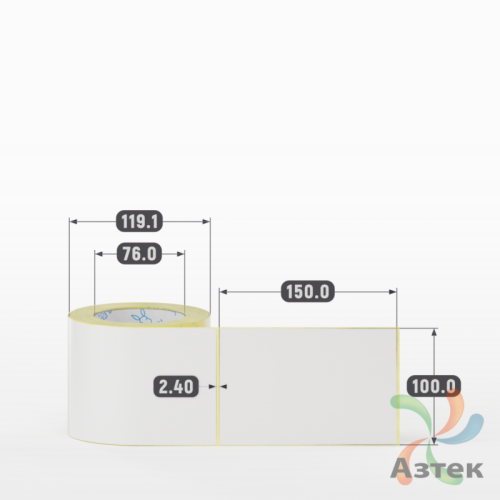 Термотрансферная этикетка 100х150 (рядов 1 по 300 шт) Полуглянец в рулоне, втулка 76 мм (к) IQ code