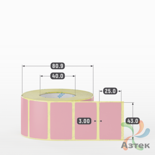 Этикетка 43х25 цветная (рядов 1 по 1000 шт) полуглянцевая, втулка 40 мм (к) цвет - Розовый  