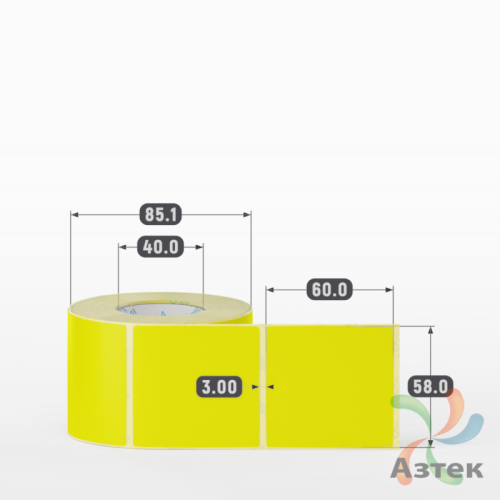 Этикетка 58х60 цветная (рядов 1 по 500 шт) полуглянцевая, втулка 40 мм (к) цвет - Желтый  
