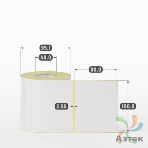 Термотрансферная этикетка 100х80 (рядов 1 по 500 шт) Полуглянец в рулоне, втулка 40 мм (к) IQ code