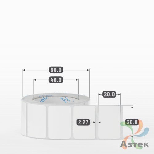 Этикетка самоклеящаяся 30х20 (рядов 1 по 500 шт) Полипропилен белый в рулоне, втулка 40 мм (к) IQ code 	