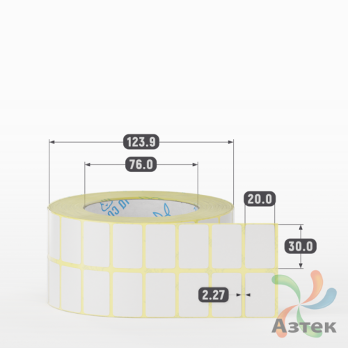 Термотрансферная этикетка 30х20 (рядов 2 по 2 500 шт) Полуглянец в рулоне, втулка 76 мм (к) IQ code