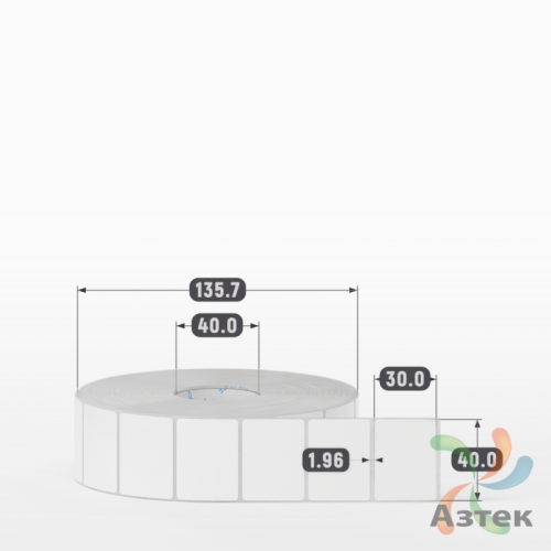 Этикетка самоклеящаяся 40х30 (рядов 1 по 3 000 шт) Полипропилен белый в рулоне, втулка 40 мм (к) IQ code 	