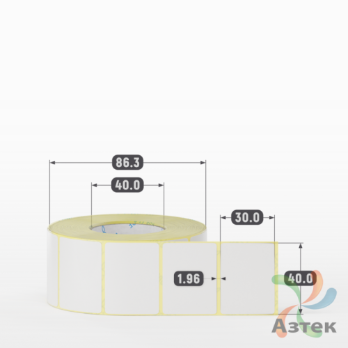 Термотрансферная этикетка 40х30 (рядов 1 по 1 000 шт) Полуглянец в рулоне, втулка 40 мм (к) IQ code