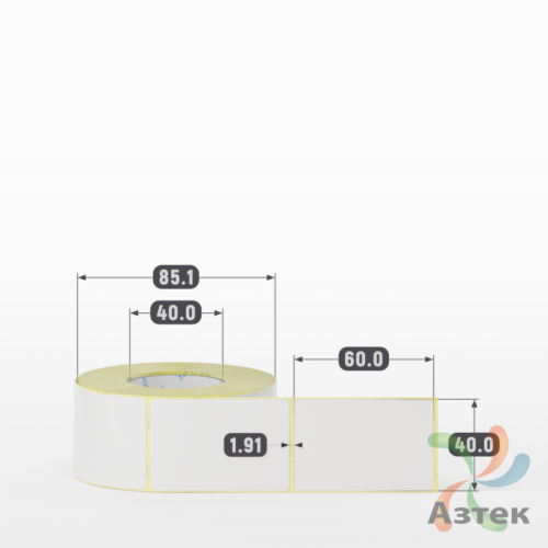 Термотрансферная этикетка 40х60 (рядов 1 по 500 шт) Полуглянец в рулоне, втулка 40 мм (к) IQ code