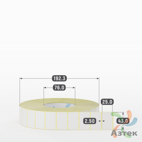 Термотрансферная этикетка 43х25 (рядов 1 по 6 500 шт) Полуглянец в рулоне, втулка 76 мм (к) IQ code