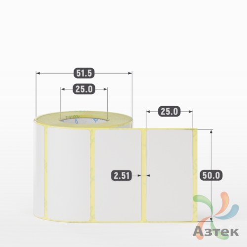 Термотрансферная этикетка 50х25 (рядов 1 по 400 шт) Полуглянец в рулоне, втулка 25 мм (к) IQ code