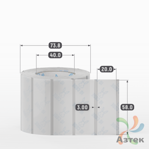 Этикетка самоклеящаяся с печатью 58х20 (рядов 1 по 1 000 шт) Прозрачный полипропилен в рулоне, втулка 40 мм (к) IQ code + Черная метка