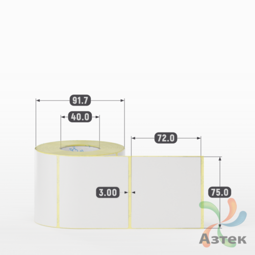Термотрансферная этикетка 75х72 (рядов 1 по 500 шт) Полуглянец в рулоне, втулка 40 мм (к) IQ code