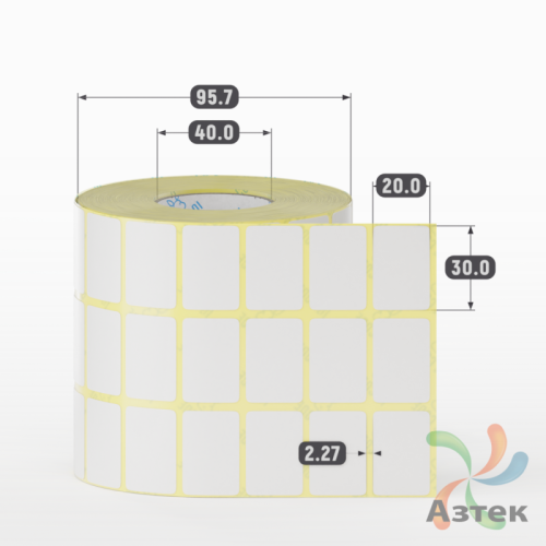 Термотрансферная этикетка 30х20 (рядов 3 по 2 000 шт) Полуглянец в рулоне, втулка 40 мм (к) IQ code