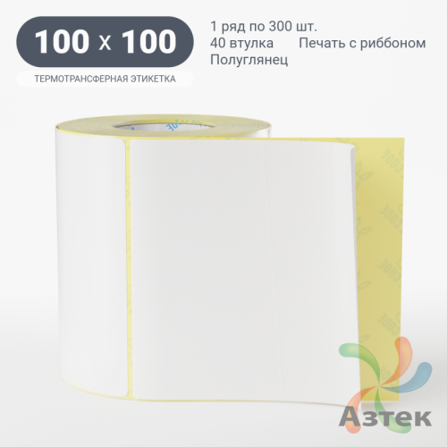 Термотрансферная этикетка 100х100 (рядов 1 по 300 шт) Полуглянец в рулоне, втулка 40 мм (к) IQ code