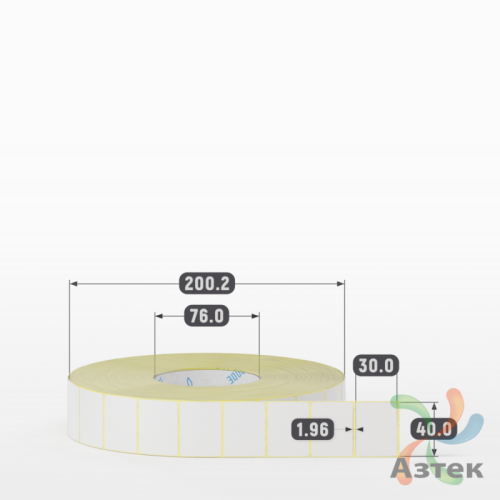 Термотрансферная этикетка 40х30 (рядов 1 по 6 000 шт) Полуглянец в рулоне, втулка 76 мм (к) IQ code