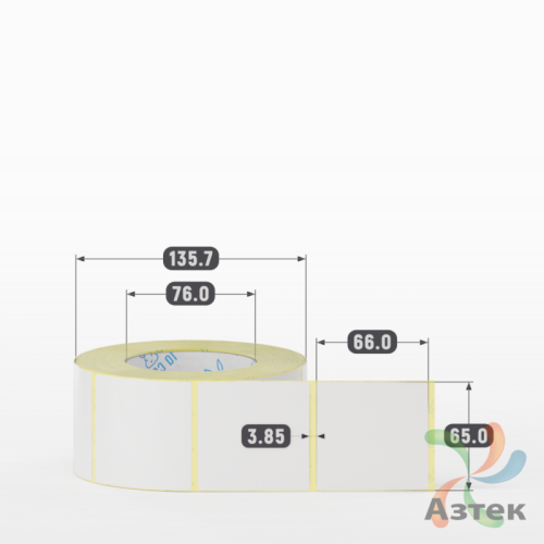 Термотрансферная этикетка 65х66 (рядов 1 по 1 000 шт) Полуглянец в рулоне, втулка 76 мм (к) IQ code