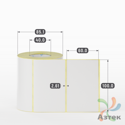 Термотрансферная этикетка 100х60 (рядов 1 по 500 шт) Полуглянец в рулоне, втулка 40 мм (к) IQ code