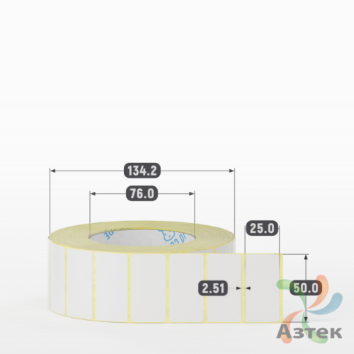 Термотрансферная этикетка 50х25 (рядов 1 по 2 500 шт) Полуглянец в рулоне, втулка 76 мм (к) IQ code