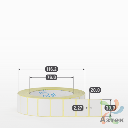 Термотрансферная этикетка 30х20 (рядов 1 по 2 000 шт) Полуглянец в рулоне, втулка 76 мм (к) IQ code