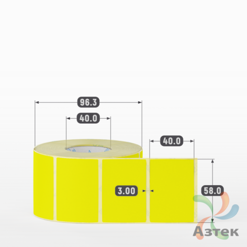 Термоэтикетка 58х40 Termo ECO цветная (рядов 1 по 1000 шт), втулка 40 мм (к) цвет - Желтый, 
