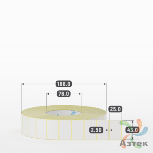 Термотрансферная этикетка 43х25 (рядов 1 по 6 000 шт) Полуглянец в рулоне, втулка 76 мм (к) IQ code