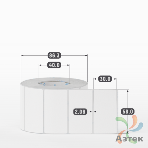 Этикетка самоклеящаяся 58х30 (рядов 1 по 1 000 шт) Полипропилен матовый в рулоне, втулка 40 мм (к) IQ code