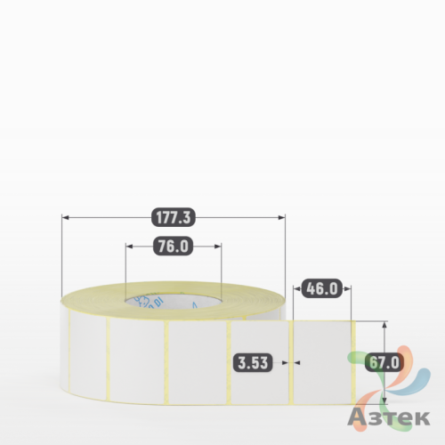 Термотрансферная этикетка 67х46 (рядов 1 по 3 000 шт) Полуглянец в рулоне, втулка 76 мм (к) IQ code