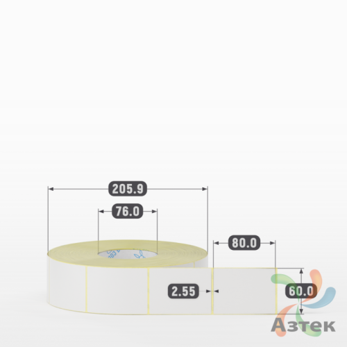 Термотрансферная этикетка 60х80 (рядов 1 по 2 500 шт) Полуглянец в рулоне, втулка 76 мм (к) IQ code