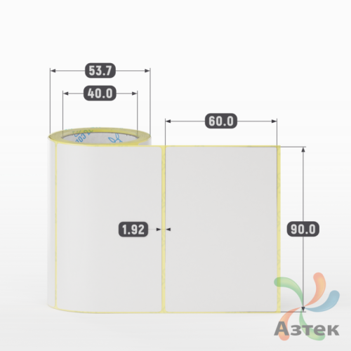 Термотрансферная этикетка 90х60 (рядов 1 по 100 шт) Полуглянец в рулоне, втулка 40 мм (к) IQ code