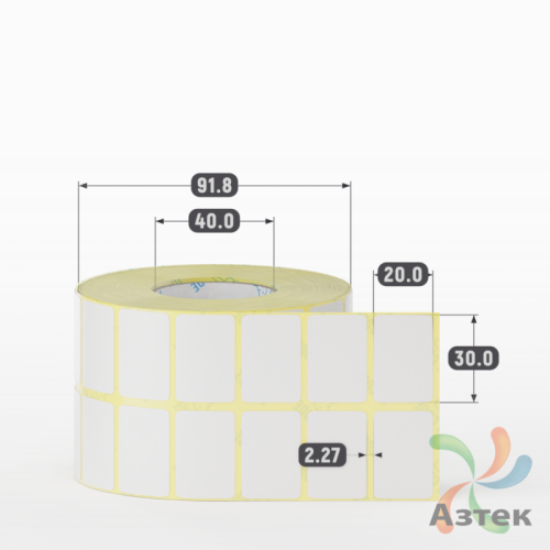 Термотрансферная этикетка 30х20 (рядов 2 по 1 800 шт) Полуглянец в рулоне, втулка 40 мм (к) IQ code