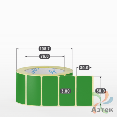 Этикетка 58х30 цветная (рядов 1 по 1000 шт) полуглянцевая, втулка 76 мм (к) цвет - Зеленый Pantone 362 C 