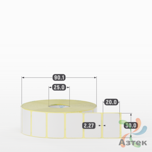 Термотрансферная этикетка 30х20 (рядов 1 по 2 000 шт) Полуглянец в рулоне, втулка 25 мм (к) IQ code