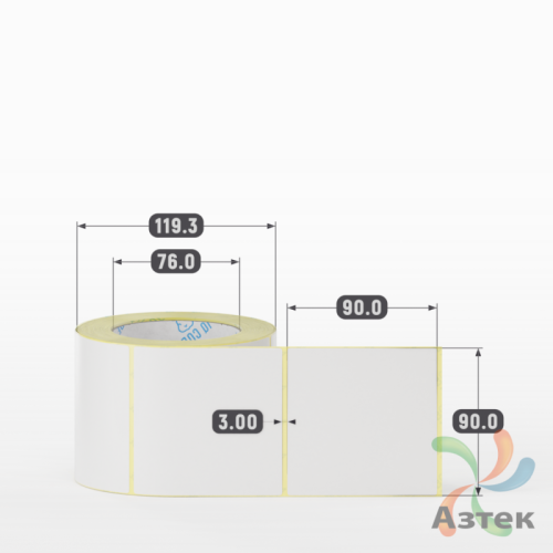 Термотрансферная этикетка 90х90 (рядов 1 по 500 шт) Полуглянец в рулоне, втулка 76 мм (к) IQ code