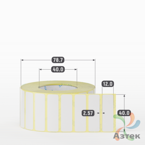 Термотрансферная этикетка 40х12 (рядов 1 по 2 000 шт) Полуглянец в рулоне, втулка 40 мм (к) IQ code