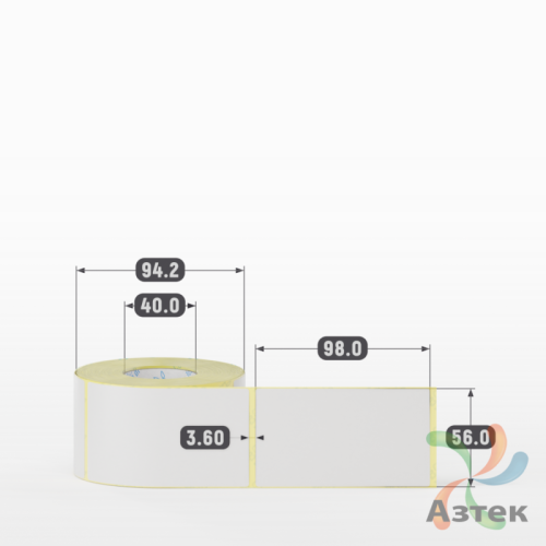 Термотрансферная этикетка 56х98 (рядов 1 по 400 шт) Полуглянец в рулоне, втулка 40 мм (к) IQ code