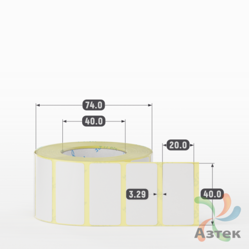 Термотрансферная этикетка 40х20 (рядов 1 по 1 000 шт) Полуглянец в рулоне, втулка 40 мм (к) IQ code