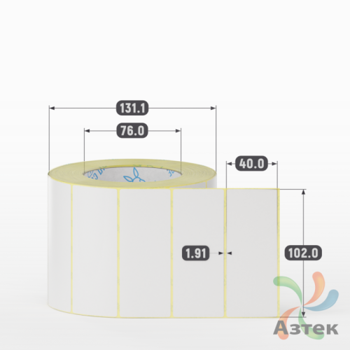 Термотрансферная этикетка 102х40 (рядов 1 по 1 500 шт) Полуглянец в рулоне, втулка 76 мм (к) IQ code