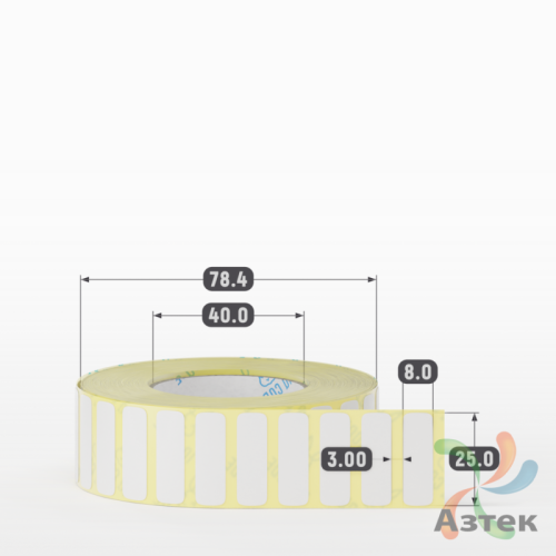 Термотрансферная этикетка 25х8 (рядов 1 по 3 000 шт) Полуглянец в рулоне, втулка 40 мм (к) IQ code