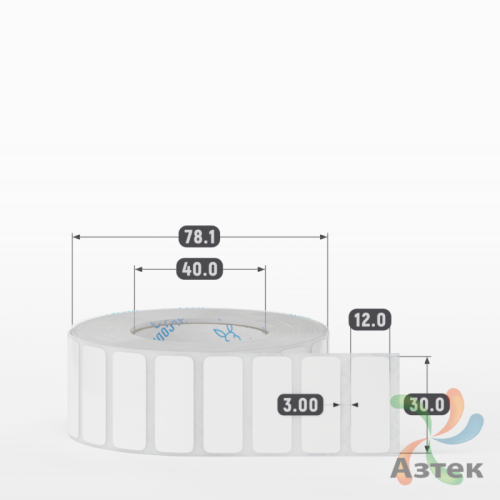 Этикетка самоклеящаяся 30х12 (рядов 1 по 2 000 шт) Полипропилен белый в рулоне, втулка 40 мм (к) IQ code 	