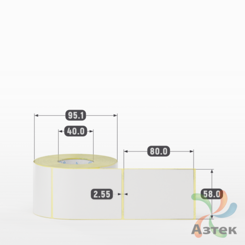 Термотрансферная этикетка 58х80 (рядов 1 по 500 шт) Полуглянец в рулоне, втулка 40 мм (к) IQ code