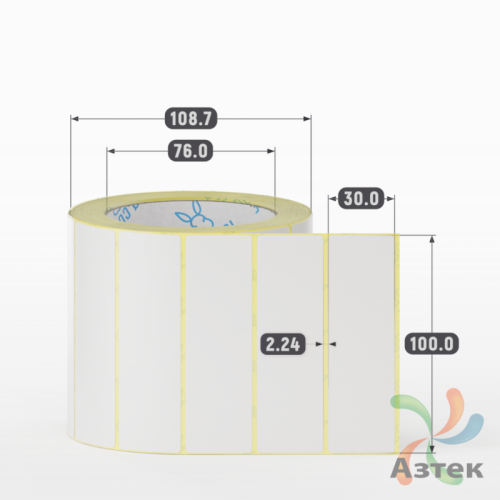 Термотрансферная этикетка 100х30 (рядов 1 по 1 000 шт) Полуглянец в рулоне, втулка 76 мм (к) IQ code