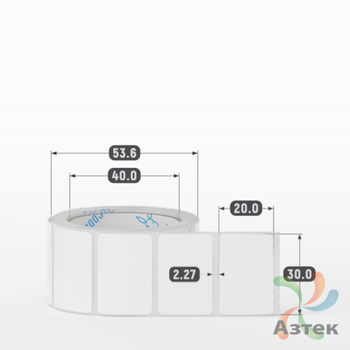 Этикетка самоклеящаяся 30х20 (рядов 1 по 300 шт) Полипропилен белый в рулоне, втулка 40 мм (к) IQ code 	