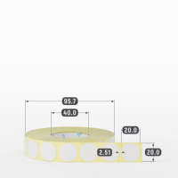 Термотрансферная этикетка круглая 20 мм (рядов 1 по 2 000 шт) Полуглянец в рулоне, втулка 40 мм (к) IQ code