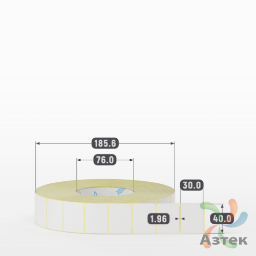 Термотрансферная этикетка 40х30 (рядов 1 по 5 000 шт) Полуглянец в рулоне, втулка 76 мм (к) IQ code