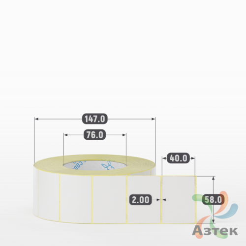 Термотрансферная этикетка 58х40 (рядов 1 по 2 100 шт) Полуглянец в рулоне, втулка 76 мм (к) IQ code
