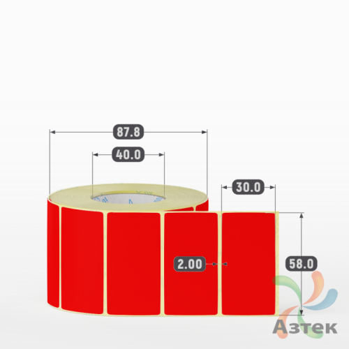 Термоэтикетка 58х30 Termo TOP цветная (рядов 1 по 1000 шт), втулка 40 мм (к) цвет - Красный 