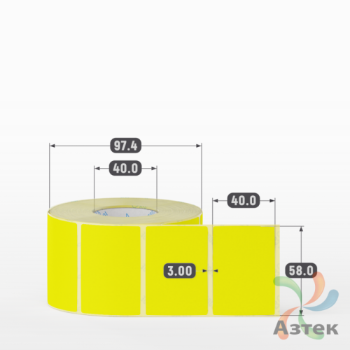 Термоэтикетка 58х40 Termo TOP цветная (рядов 1 по 1000 шт), втулка 40 мм (к) цвет - Желтый 