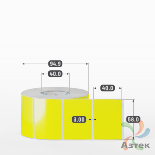 Этикетка 58х40 цветная Полипропилен (рядов 1 по 1000 шт), втулка 40 мм (к) цвет - Желтый   