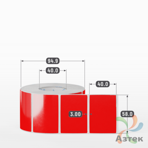 Этикетка 58х40 цветная Полипропилен (рядов 1 по 1000 шт), втулка 40 мм (к) цвет - Красный   