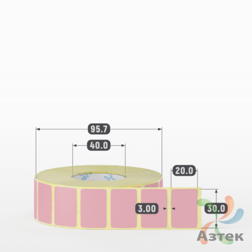 Этикетка 30х20 цветная (рядов 1 по 2000 шт) полуглянцевая, втулка 40 мм (к) цвет - Розовый  